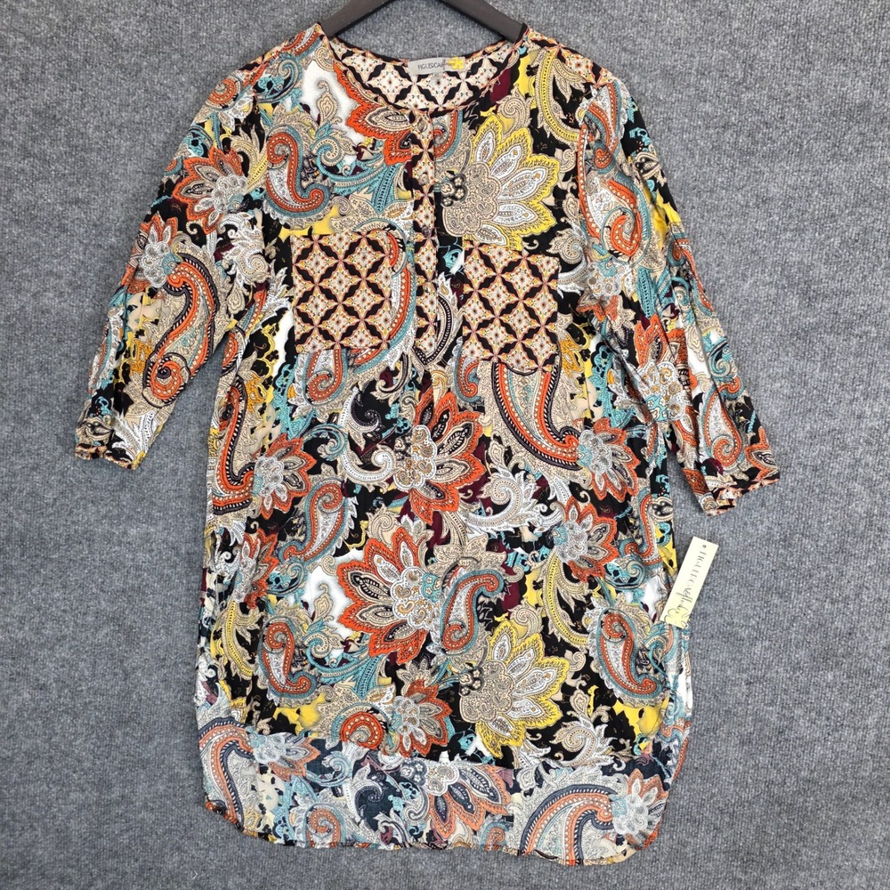 NWT Figueroa & Flower‎ Tunic Womens XL Multicolor 3/4 Sleeve Paisley Floral Boho